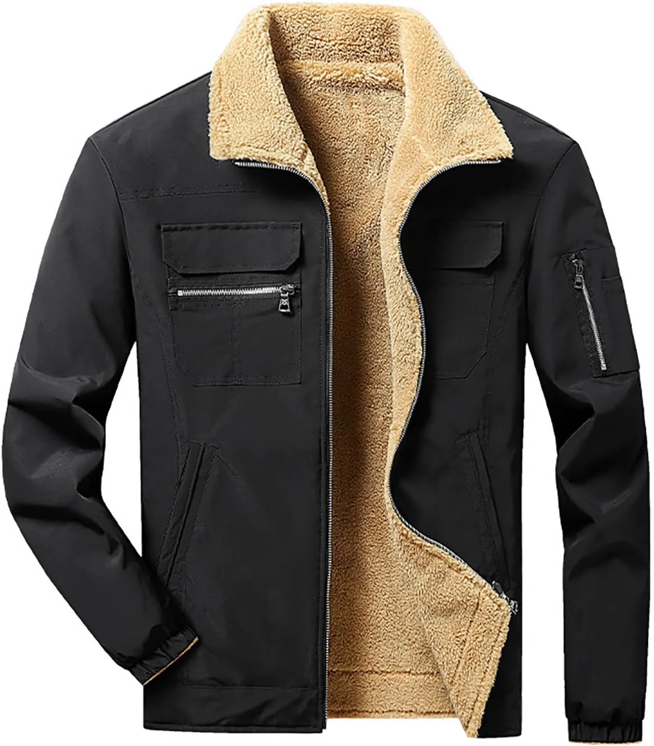 Jacket for Men Fashion Fleece Lined Winter Coat Vintage Trucker Lapel Collar Denim Jacket Warm Button down Cargo Jackets
