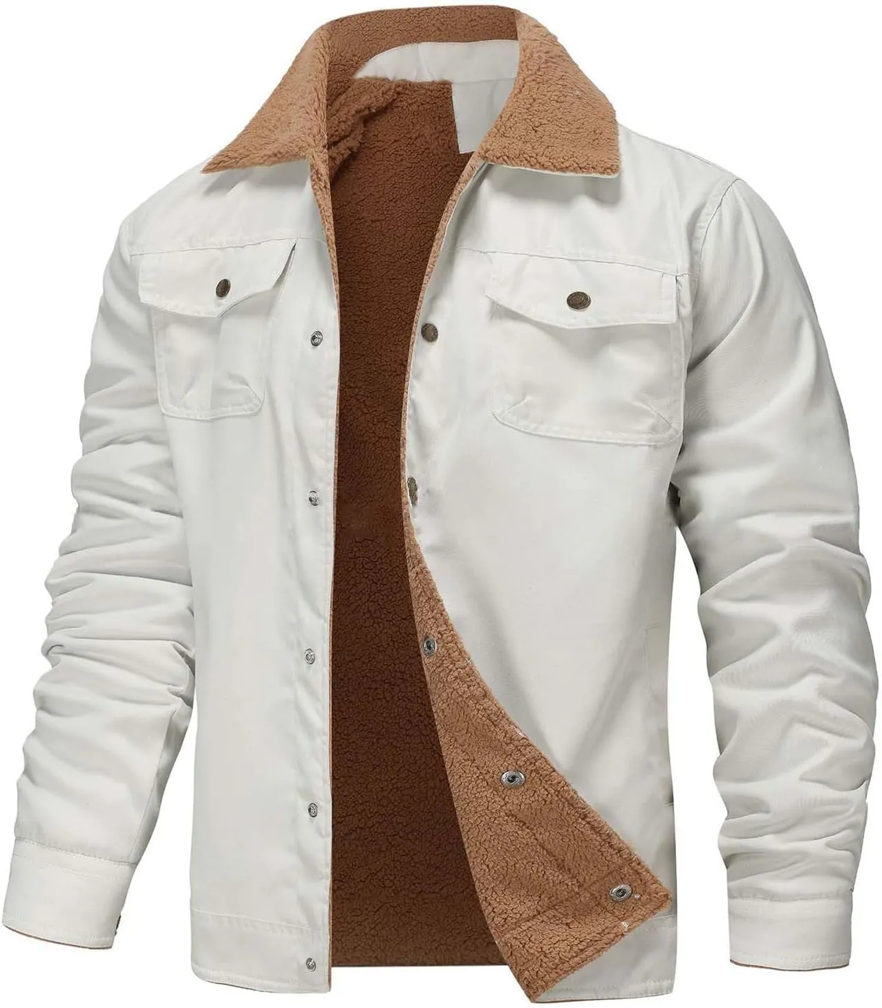 Jacket for Men Fashion Fleece Lined Winter Coat Vintage Trucker Lapel Collar Denim Jacket Warm Button down Cargo Jackets