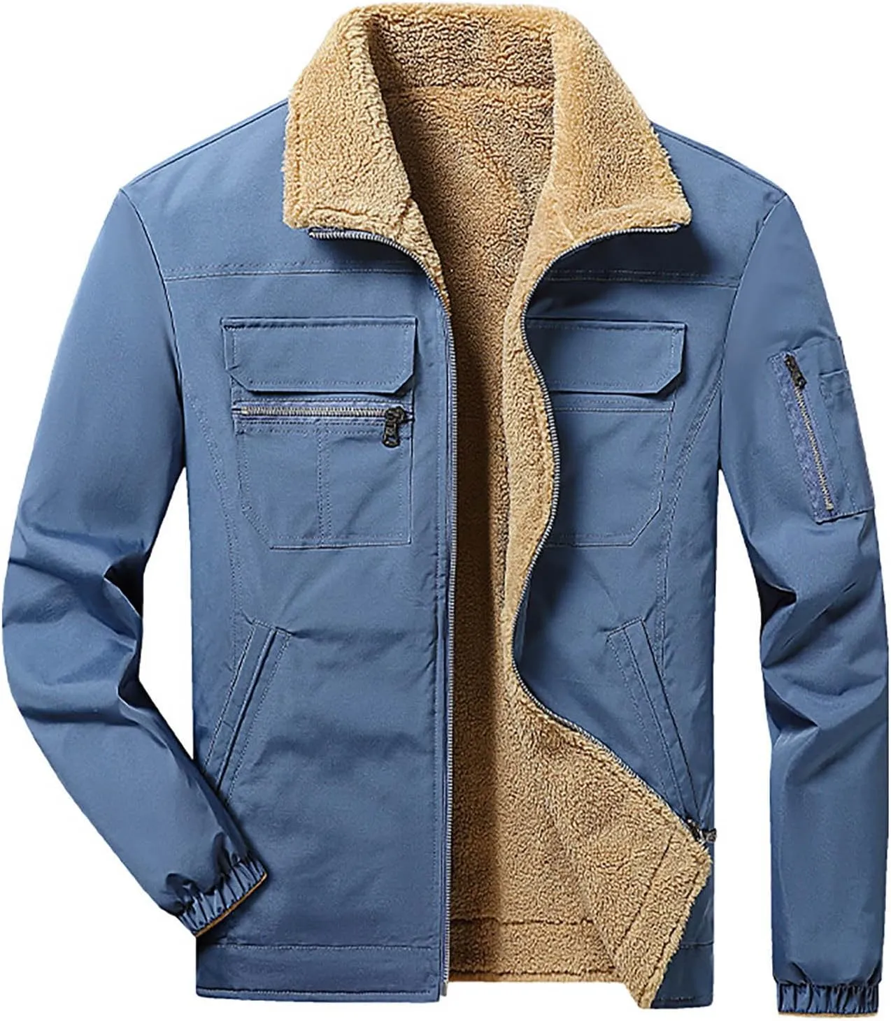Jacket for Men Fashion Fleece Lined Winter Coat Vintage Trucker Lapel Collar Denim Jacket Warm Button down Cargo Jackets