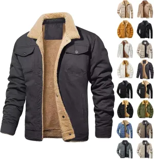 Jacket for Men Fashion Fleece Lined Winter Coat Vintage Trucker Lapel Collar Denim Jacket Warm Button down Cargo Jackets