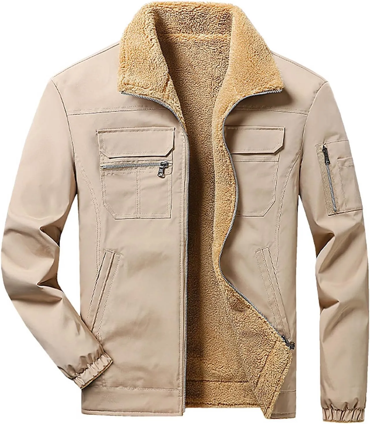 Jacket for Men Fashion Fleece Lined Winter Coat Vintage Trucker Lapel Collar Denim Jacket Warm Button down Cargo Jackets