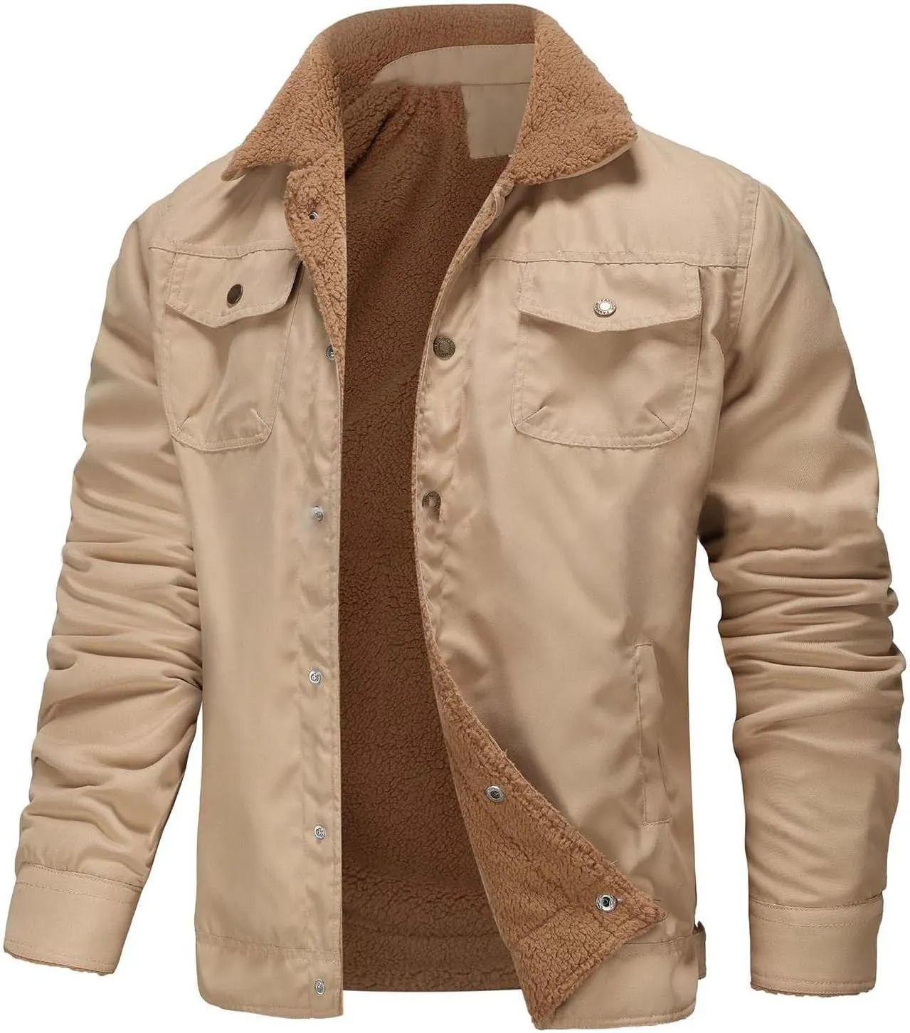 Jacket for Men Fashion Fleece Lined Winter Coat Vintage Trucker Lapel Collar Denim Jacket Warm Button down Cargo Jackets