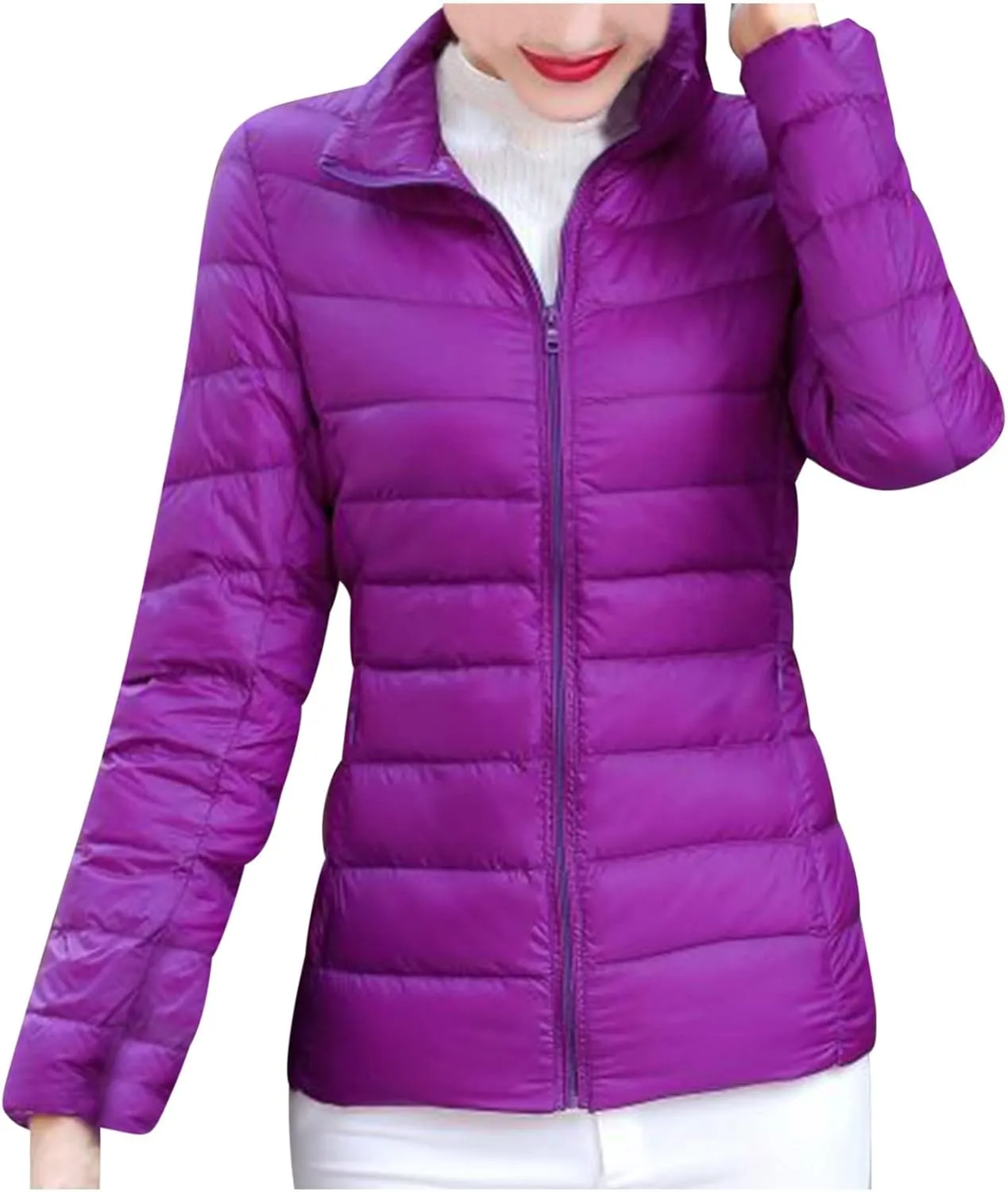 JEGULV Puffer Jacket Womens 2025 Winter Warm Lightweight Down Coats Lightweight Slim Fit Zip Up Jacket Short Duck Down Coats