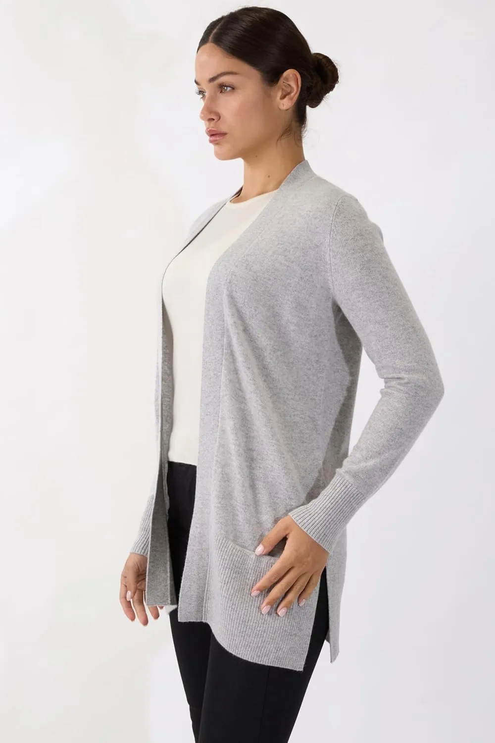 JENNIE LIU Womens 100% Cashmere Open Cardigan Sweater | Long Cardigan Sweaters for Women