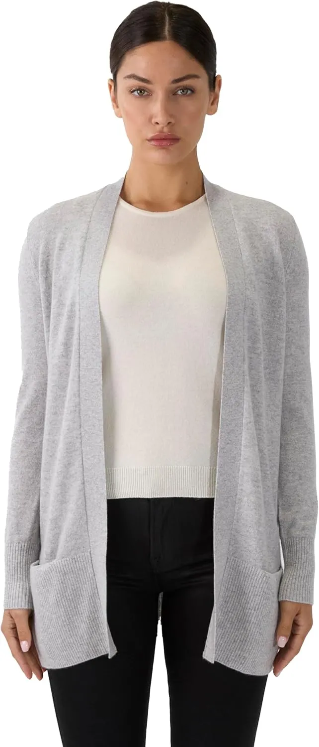JENNIE LIU Womens 100% Cashmere Open Cardigan Sweater | Long Cardigan Sweaters for Women