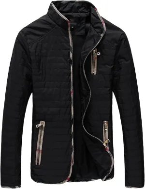 JEsilunmaMY Men's Quilted Cotton Jacket Full Zip Stand Collar Flight Bomber Outwear Lightweight Casual Thin Padded Coats