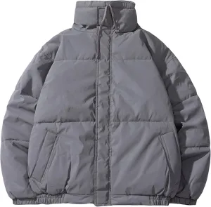 JEsilunmaMY Mens Winter Thicken Padded Coat Casual Stand Collar Solid Color Puffer Jacket Solid Color Cotton Down Outwear