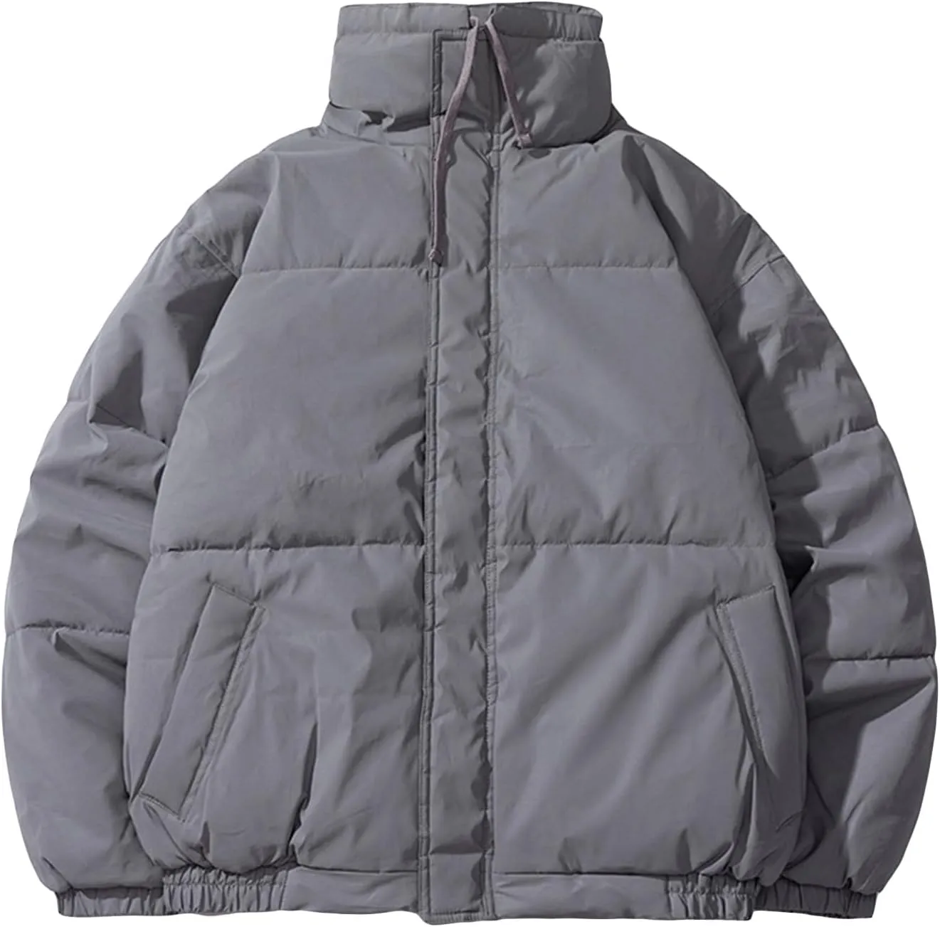 JEsilunmaMY Mens Winter Thicken Padded Coat Casual Stand Collar Solid Color Puffer Jacket Solid Color Cotton Down Outwear