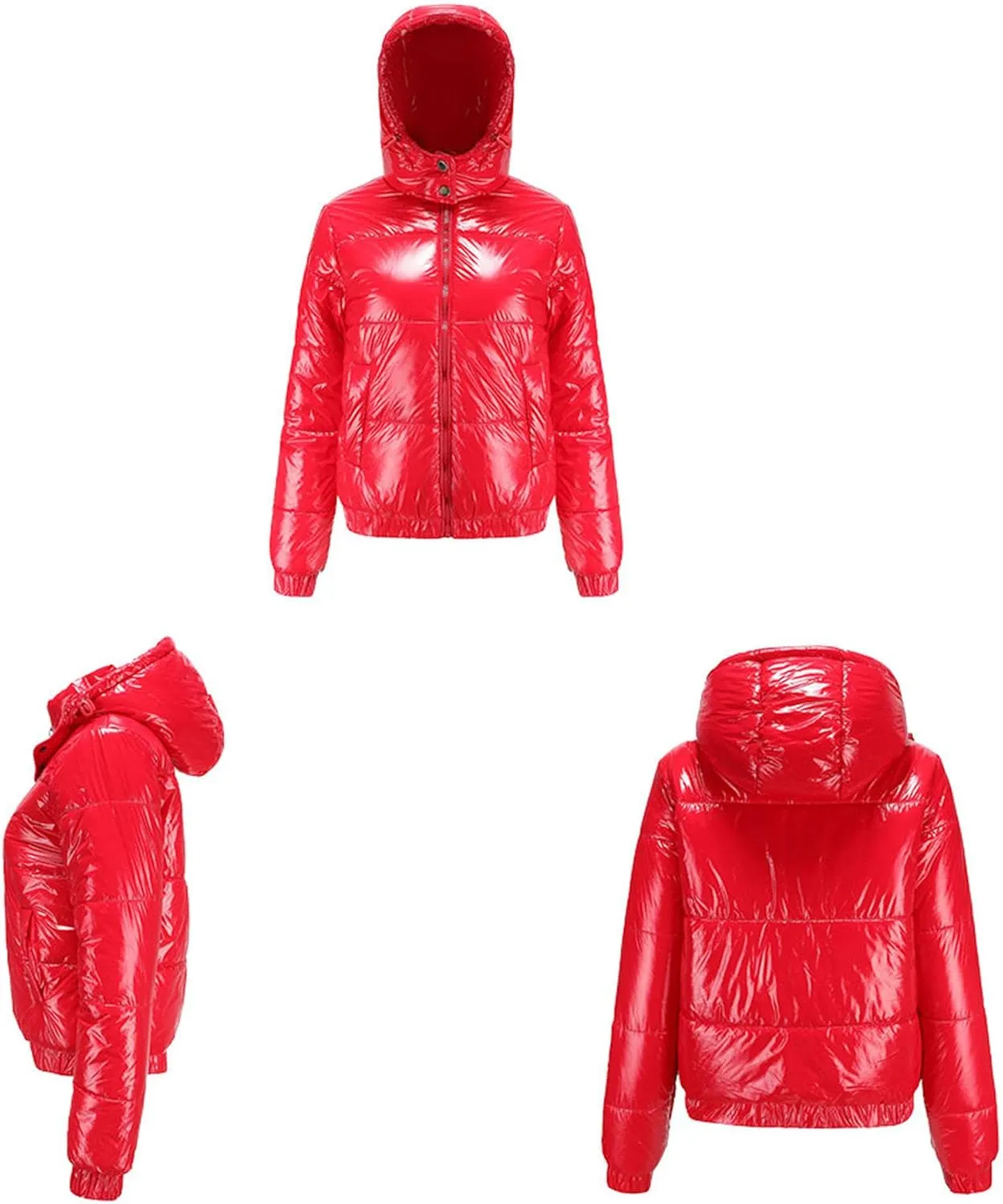 JEsilunmaMY Women's Shiny Short Winter Down Jacket Fashion Hooded Cropped Puffer Jacket Warm Thicken Padded Coats with Pocket