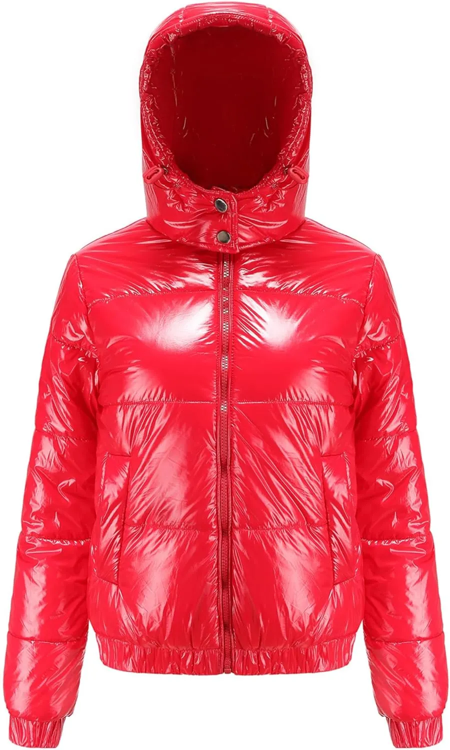 JEsilunmaMY Women's Shiny Short Winter Down Jacket Fashion Hooded Cropped Puffer Jacket Warm Thicken Padded Coats with Pocket