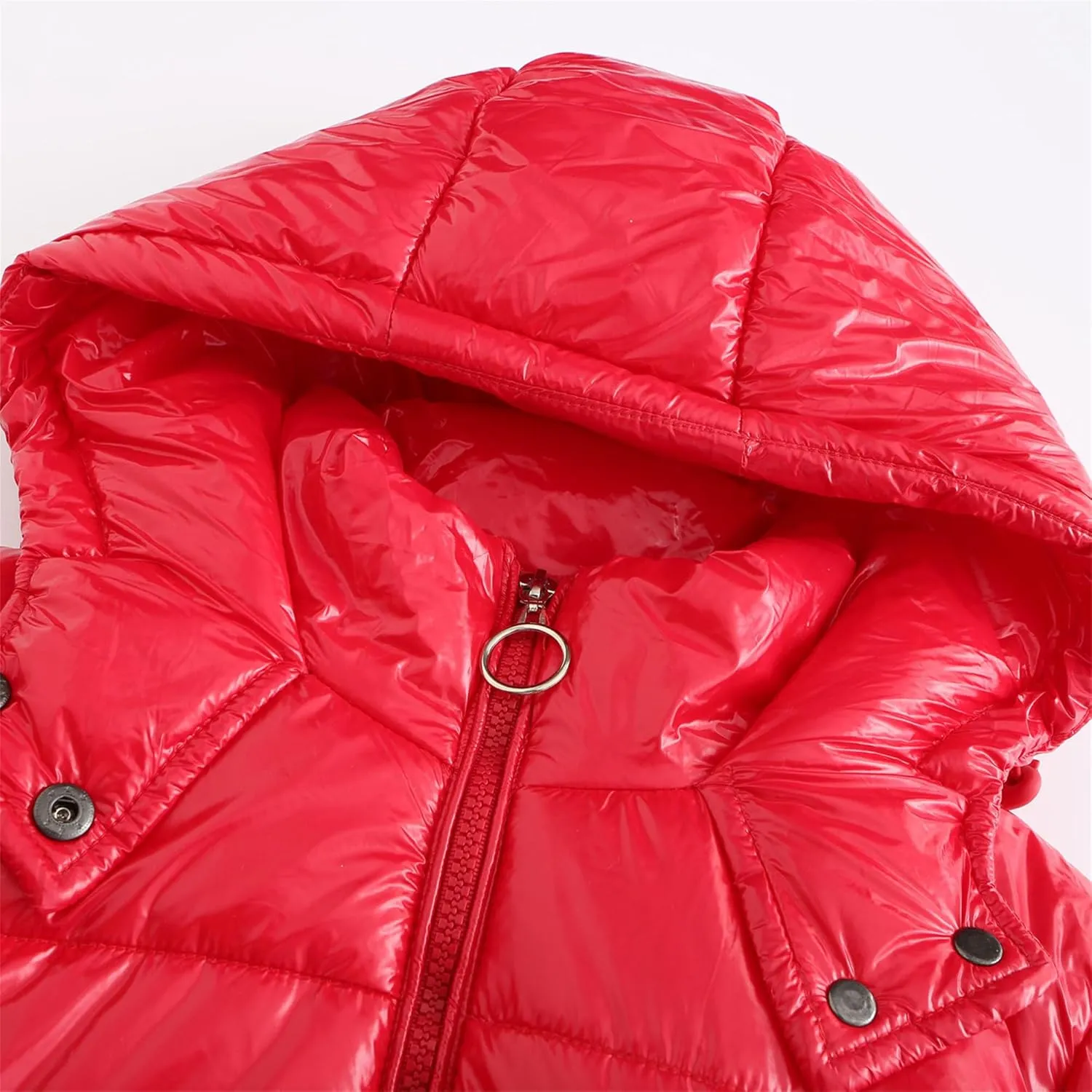 JEsilunmaMY Women's Shiny Short Winter Down Jacket Fashion Hooded Cropped Puffer Jacket Warm Thicken Padded Coats with Pocket