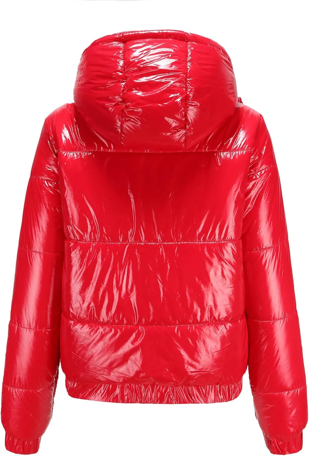 JEsilunmaMY Women's Shiny Short Winter Down Jacket Fashion Hooded Cropped Puffer Jacket Warm Thicken Padded Coats with Pocket