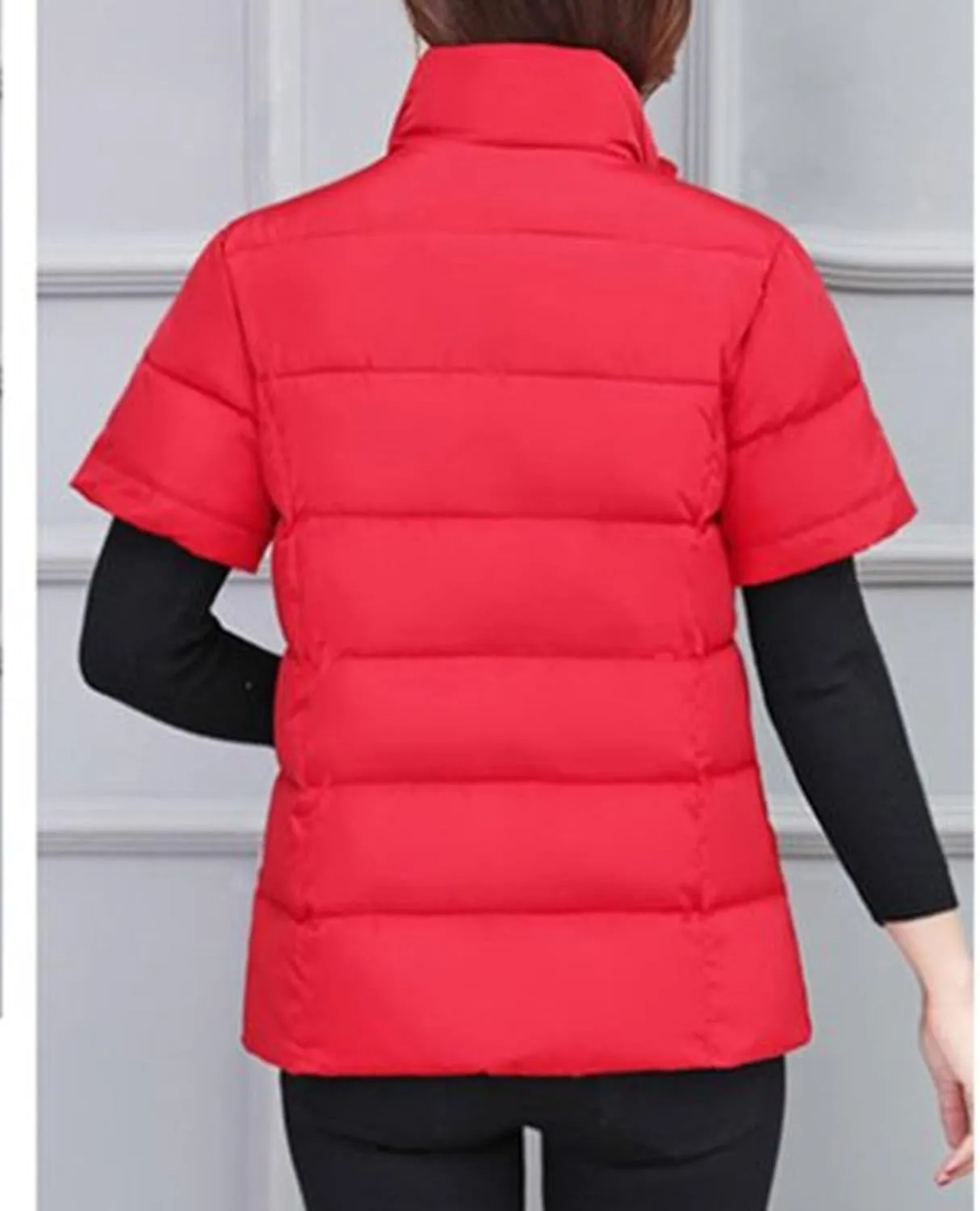 JEsilunmaMY Women's Short Sleeve Crop Puffer Vest Stand Collar Thick Down Coats with Pocket Winter Coat Warm Padded Jacket