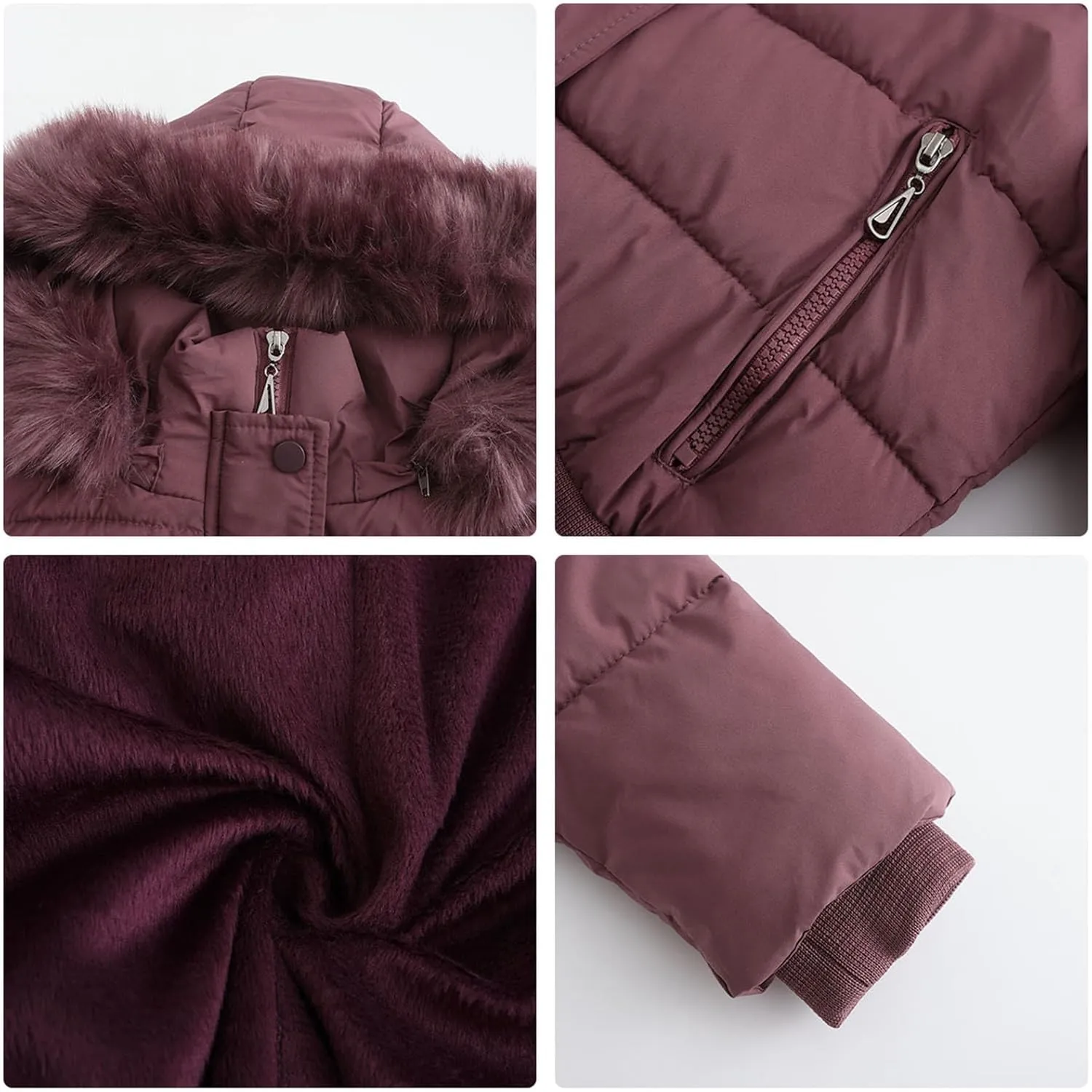JOAU Women's Cotton Padded Puffer Jackets Zip Up Quilted Down Outwear Winter Warm Detachable Fur Hooded Pockets Short Coats