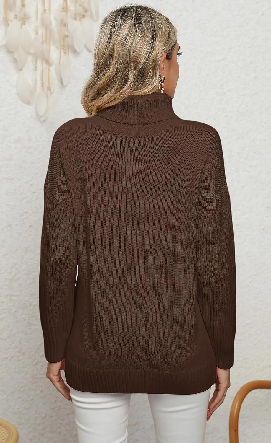 Jouica Women 2024 Fall Casual Turtleneck Batwing Sleeve Chunky Oversized Ribbed Knit Tunic Sweaters Pullover