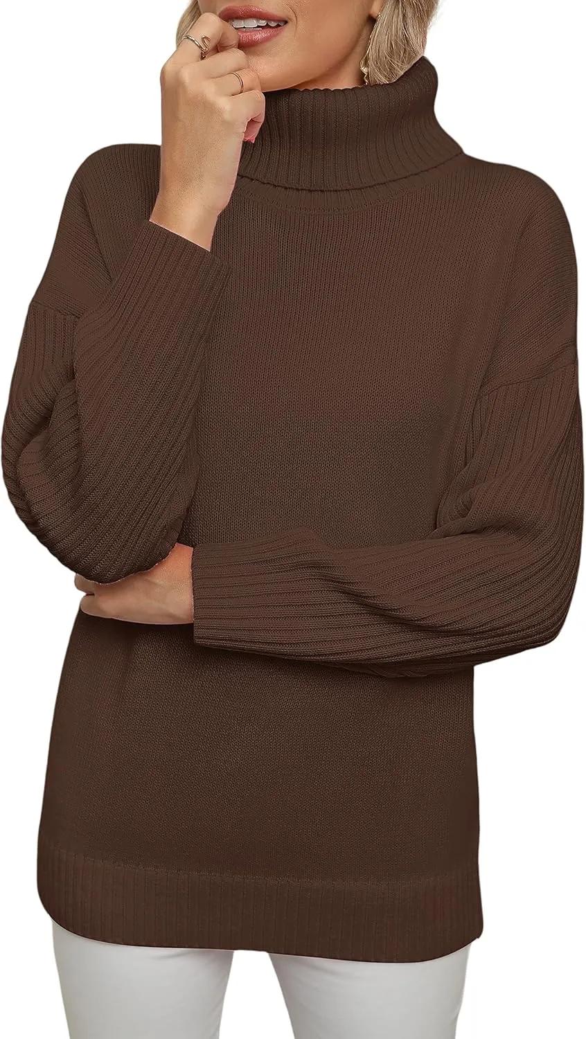 Jouica Women 2024 Fall Casual Turtleneck Batwing Sleeve Chunky Oversized Ribbed Knit Tunic Sweaters Pullover