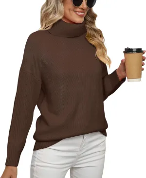 Jouica Women 2024 Fall Casual Turtleneck Batwing Sleeve Chunky Oversized Ribbed Knit Tunic Sweaters Pullover