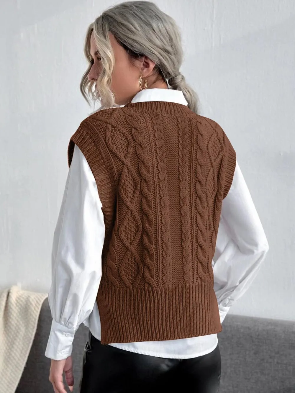 Jumppmile Womens V Neck Sweater Vest Sleeveless Pullover Crop Sweater Vest