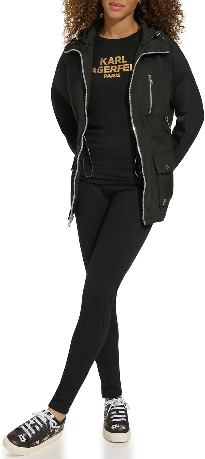 Karl Lagerfeld Paris Women's Soft Windbreaker Rain Wear Durable 3 Pocket Anorak
