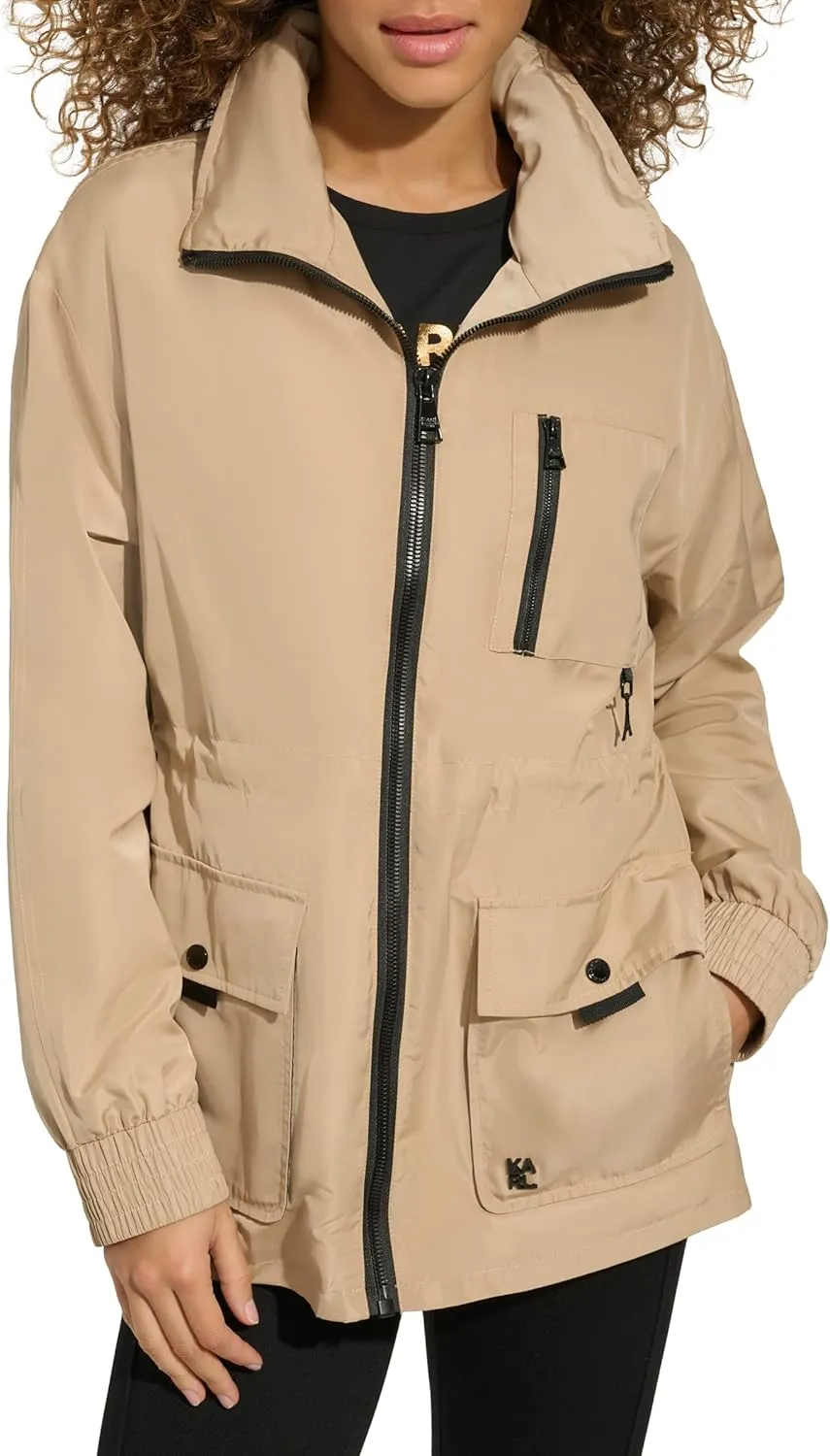 Karl Lagerfeld Paris Women's Soft Windbreaker Rain Wear Durable 3 Pocket Anorak
