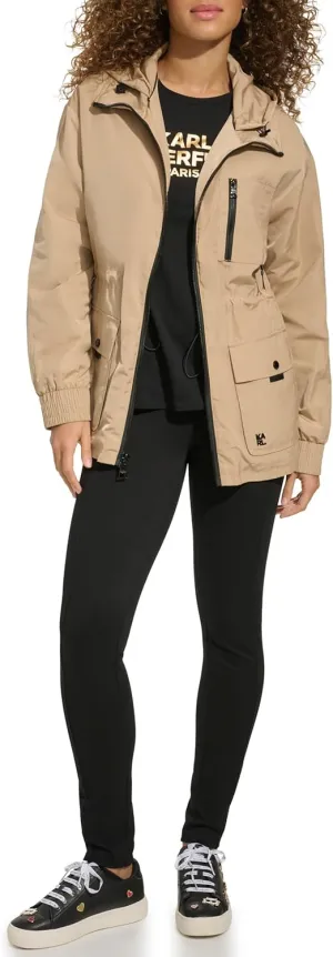Karl Lagerfeld Paris Women's Soft Windbreaker Rain Wear Durable 3 Pocket Anorak