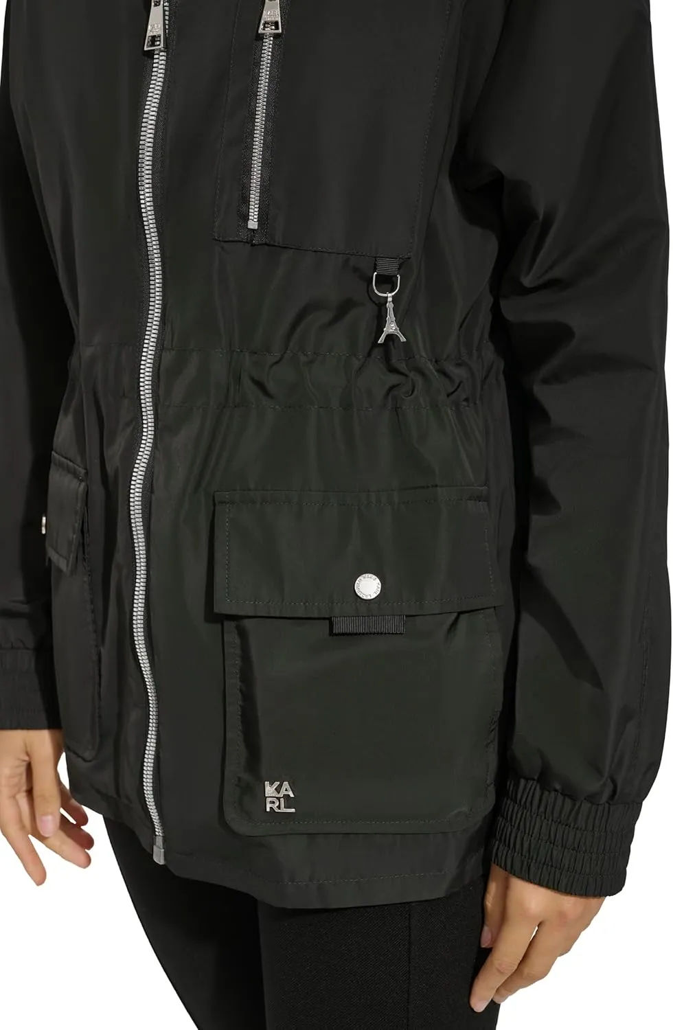 Karl Lagerfeld Paris Women's Soft Windbreaker Rain Wear Durable 3 Pocket Anorak