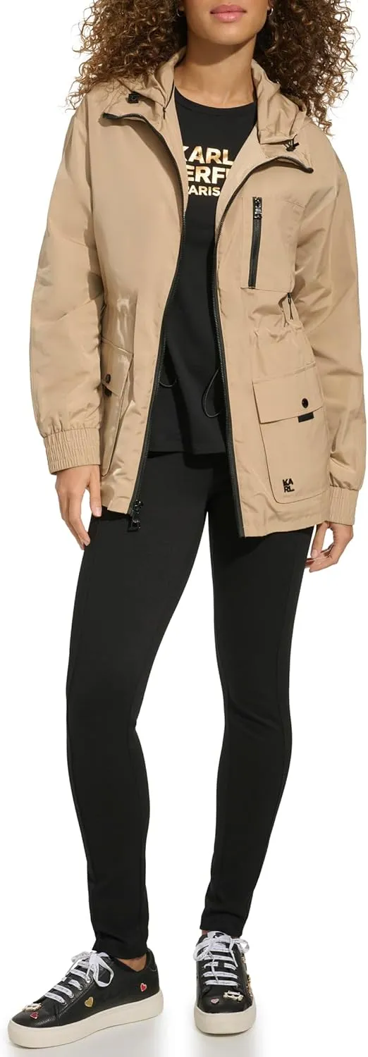 Karl Lagerfeld Paris Women's Soft Windbreaker Rain Wear Durable 3 Pocket Anorak