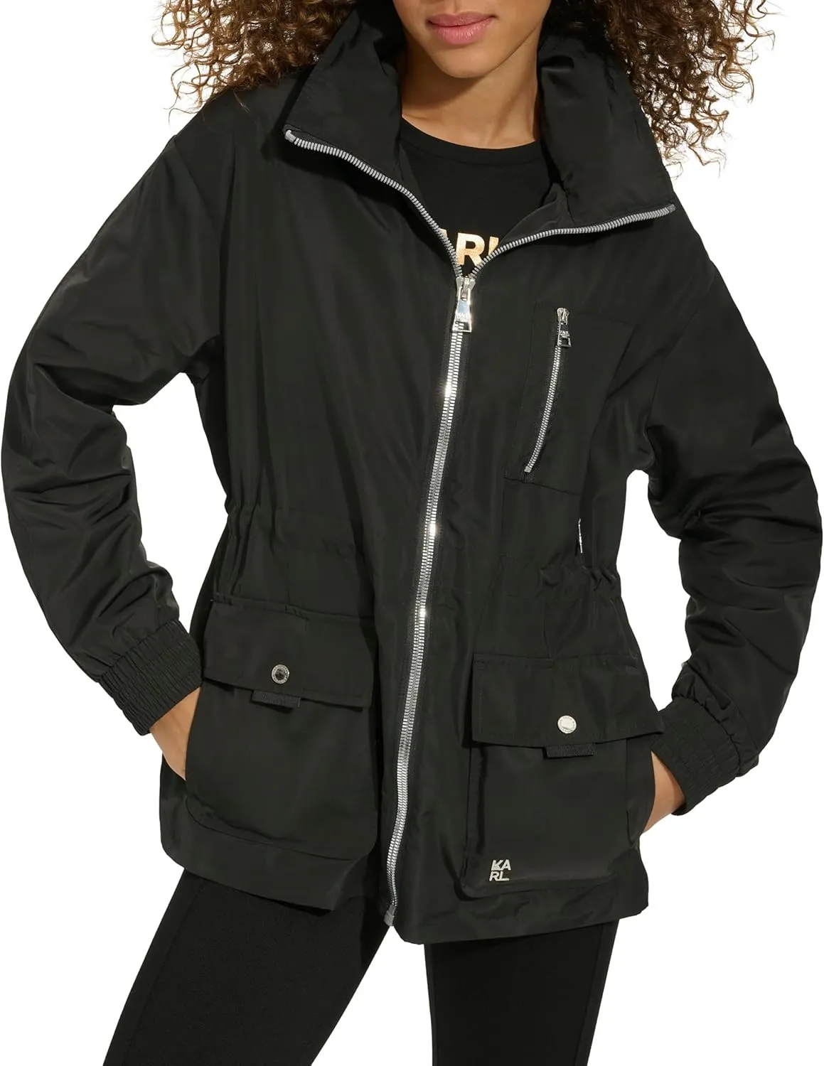 Karl Lagerfeld Paris Women's Soft Windbreaker Rain Wear Durable 3 Pocket Anorak