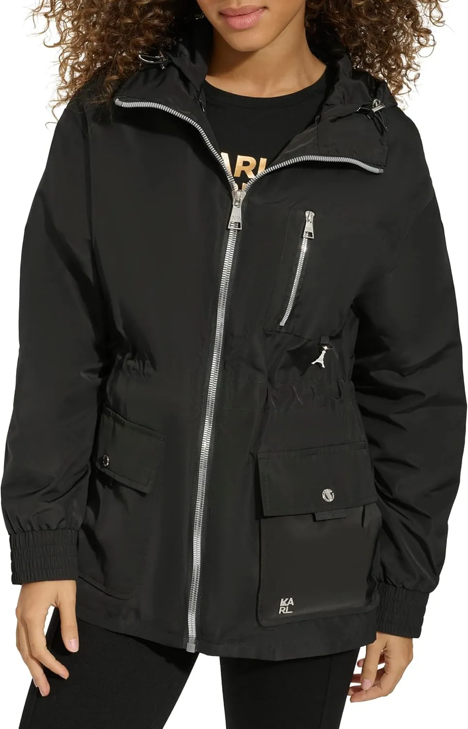 Karl Lagerfeld Paris Women's Soft Windbreaker Rain Wear Durable 3 Pocket Anorak