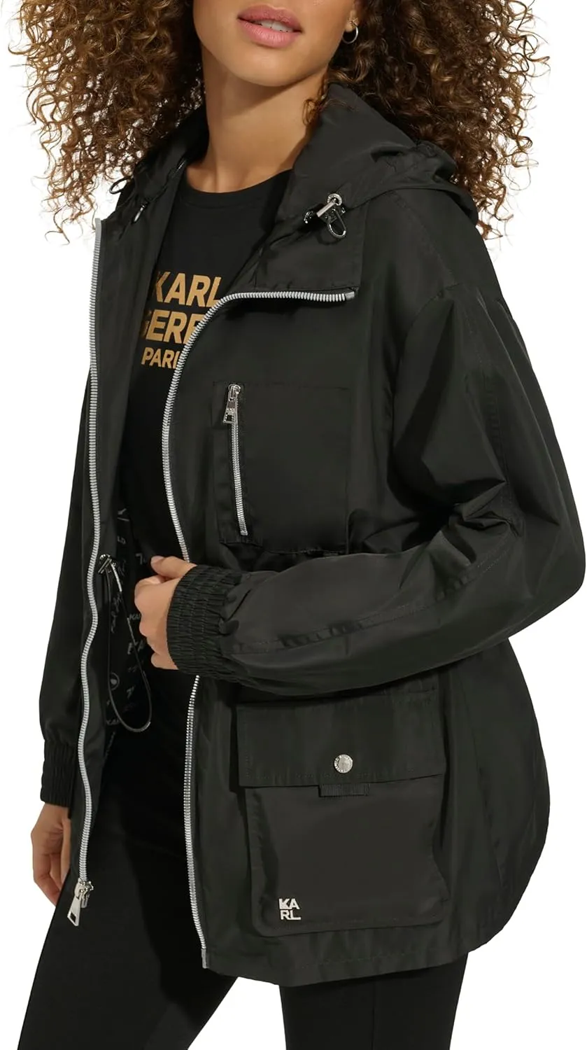 Karl Lagerfeld Paris Women's Soft Windbreaker Rain Wear Durable 3 Pocket Anorak