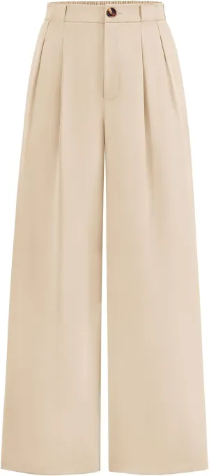 KIRUNDO Wide Leg Dress Pants for Women High Waisted Office Work Trousers Business Casual Slacks Button Flowy Palazzo Pant