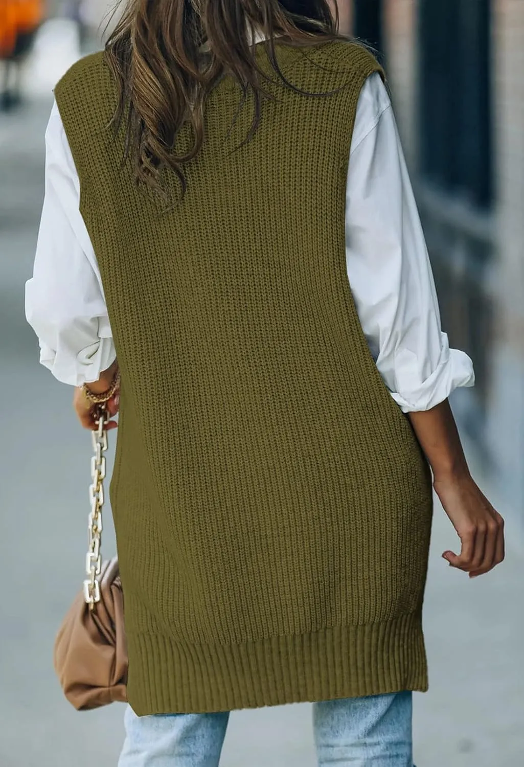 Kisscynest Women's Oversized V Neck Knitted Sweater Vest Casual Loose Sleeveless Sweater Pullover