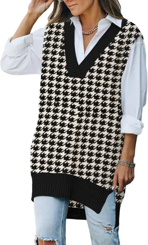 Kisscynest Women's Oversized V Neck Knitted Sweater Vest Casual Loose Sleeveless Sweater Pullover