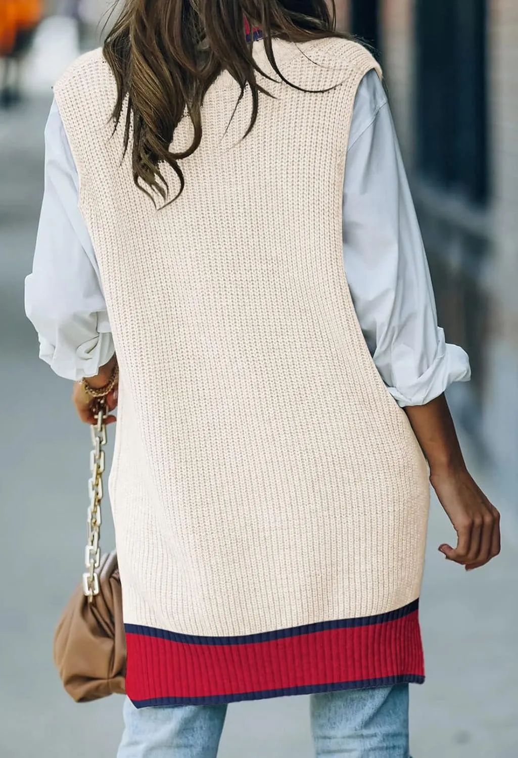 Kisscynest Women's Oversized V Neck Knitted Sweater Vest Casual Loose Sleeveless Sweater Pullover