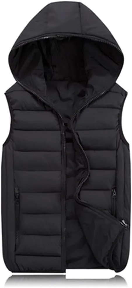 KISSQIQI Men's Lightweight Vest Hooded Padded Puffer Vest Male Outdoors Cotton-Padded Thickening Vests Coats
