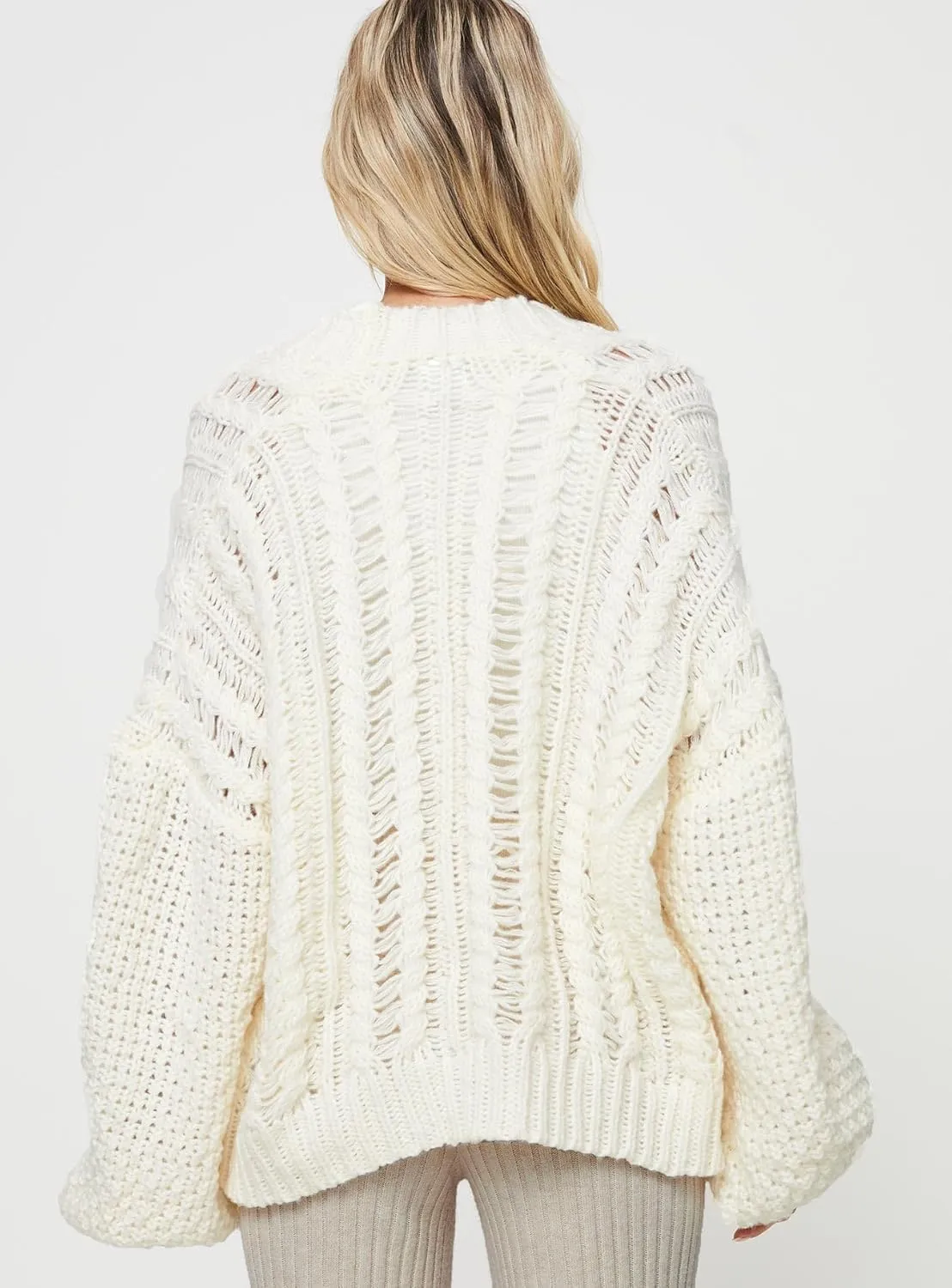 KMBANGI Women Cable Knit Cardigan Cute Oversized Drop Shoulder Sweater Open Front Jumper Top Aesthetic Clothes