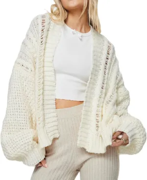 KMBANGI Women Cable Knit Cardigan Cute Oversized Drop Shoulder Sweater Open Front Jumper Top Aesthetic Clothes