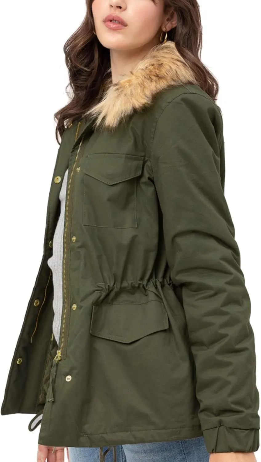 KOGMO Womens Military Anorak Safari Jacket with Pockets