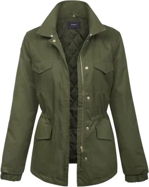 KOGMO Womens Military Anorak Safari Jacket with Pockets