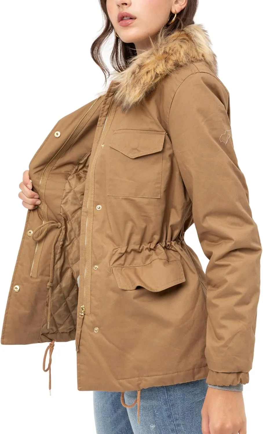 KOGMO Womens Military Anorak Safari Jacket with Pockets