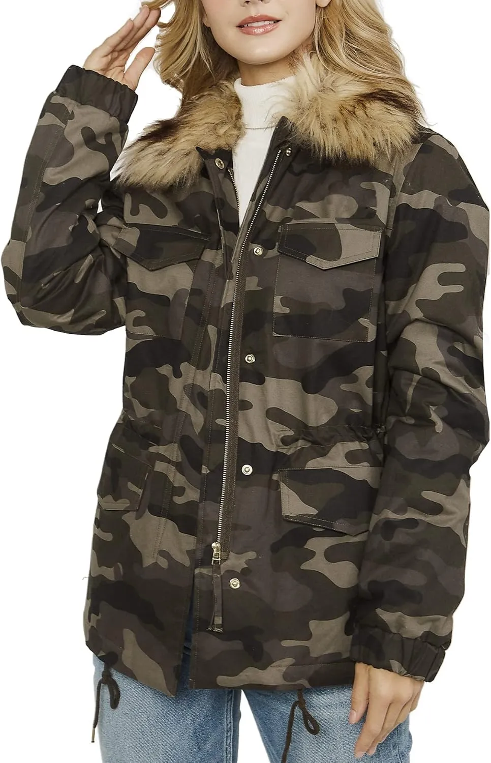 KOGMO Womens Military Anorak Safari Jacket with Pockets