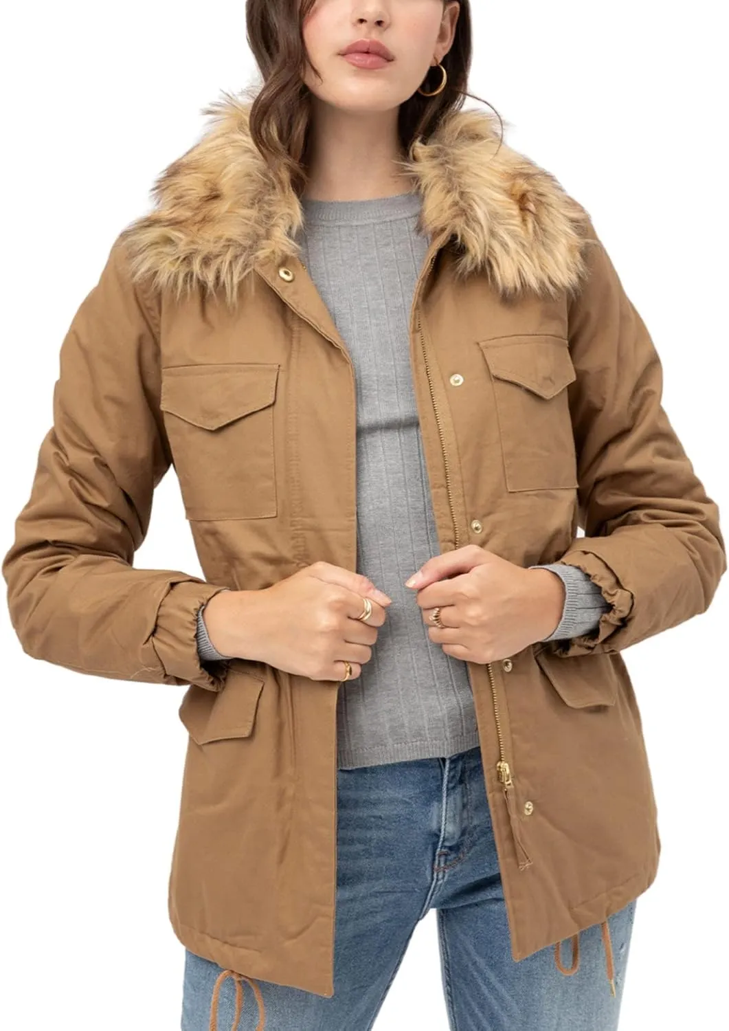 KOGMO Womens Military Anorak Safari Jacket with Pockets