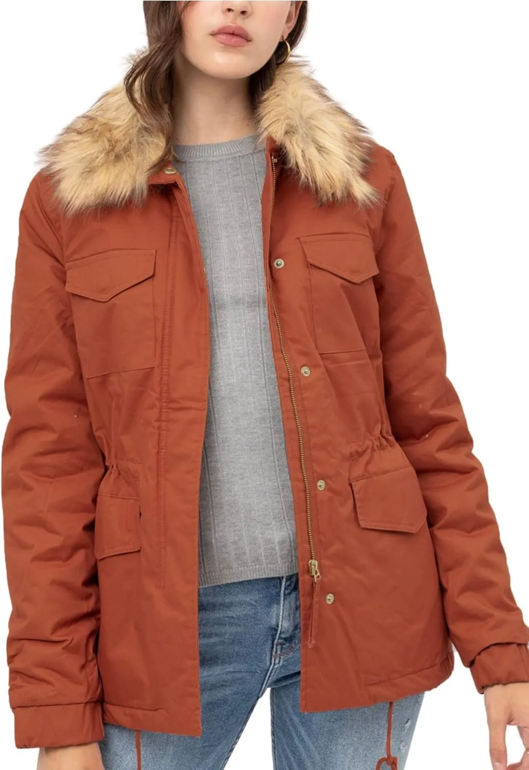 KOGMO Womens Military Anorak Safari Jacket with Pockets
