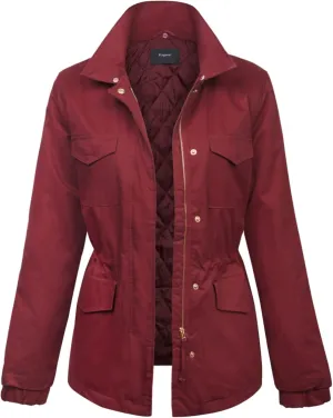 KOGMO Womens Military Anorak Safari Jacket with Pockets