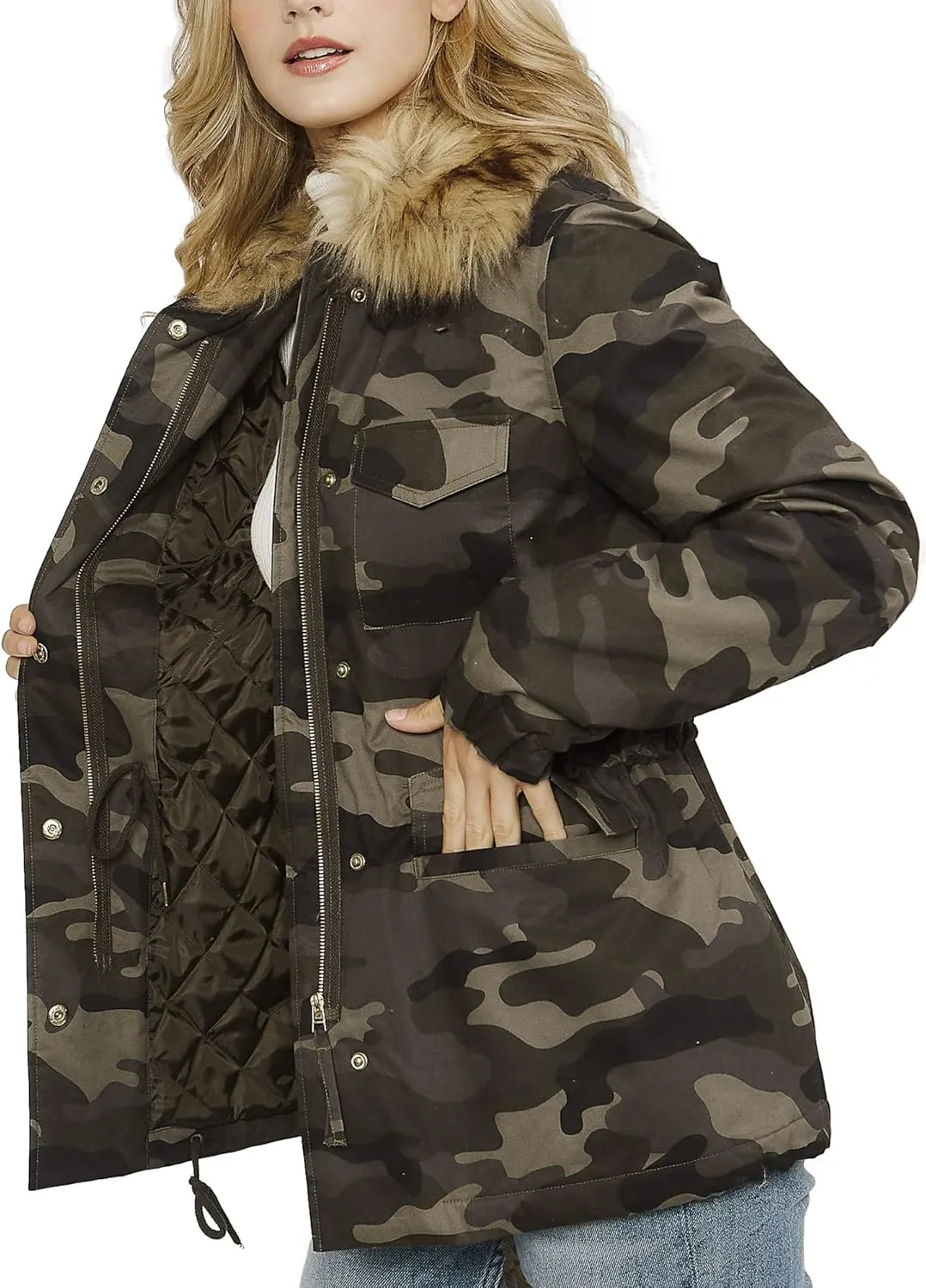 KOGMO Womens Military Anorak Safari Jacket with Pockets