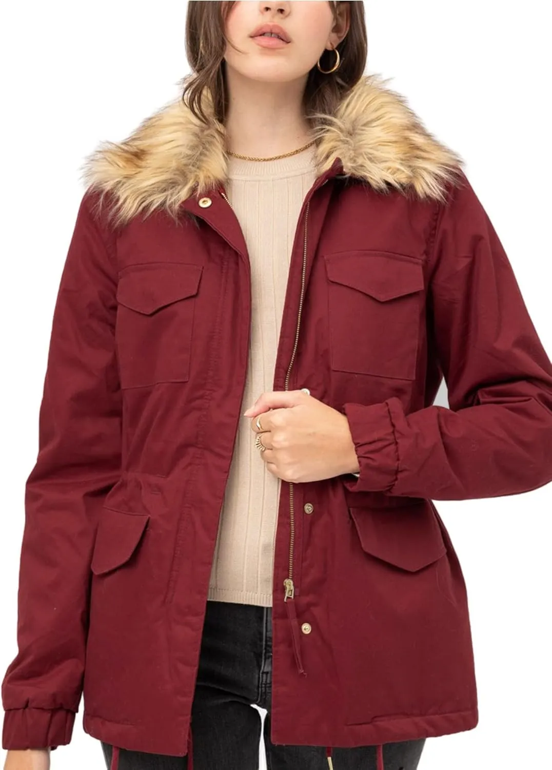 KOGMO Womens Military Anorak Safari Jacket with Pockets