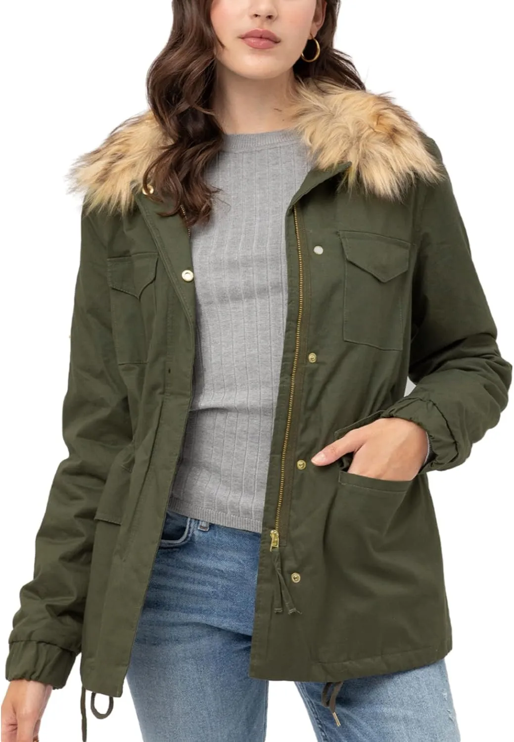 KOGMO Womens Military Anorak Safari Jacket with Pockets