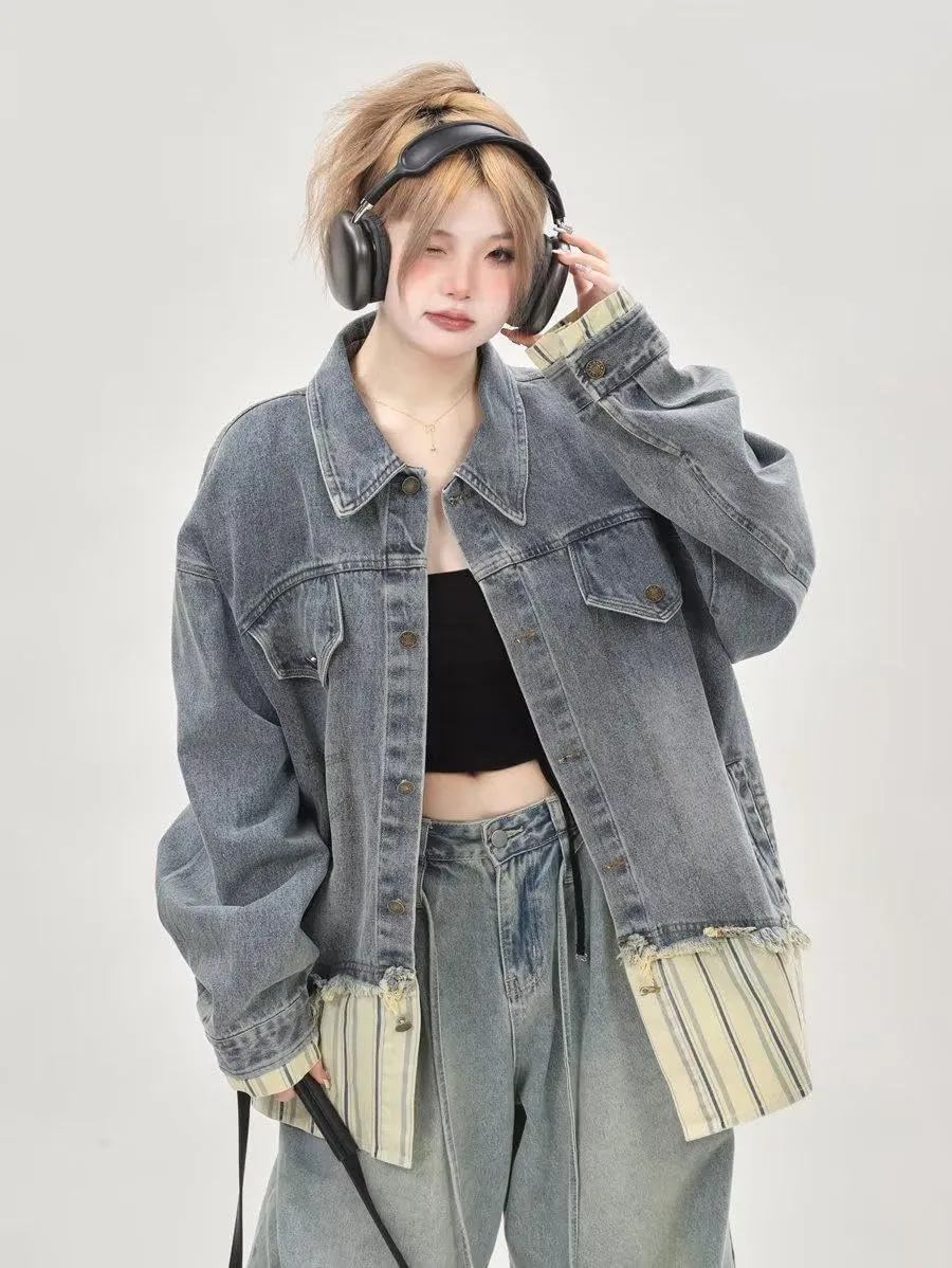 Ladies' Denim Jacket, Loose Workwear Retro Jacket