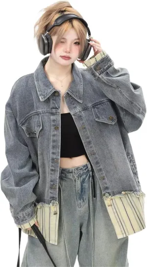 Ladies' Denim Jacket, Loose Workwear Retro Jacket