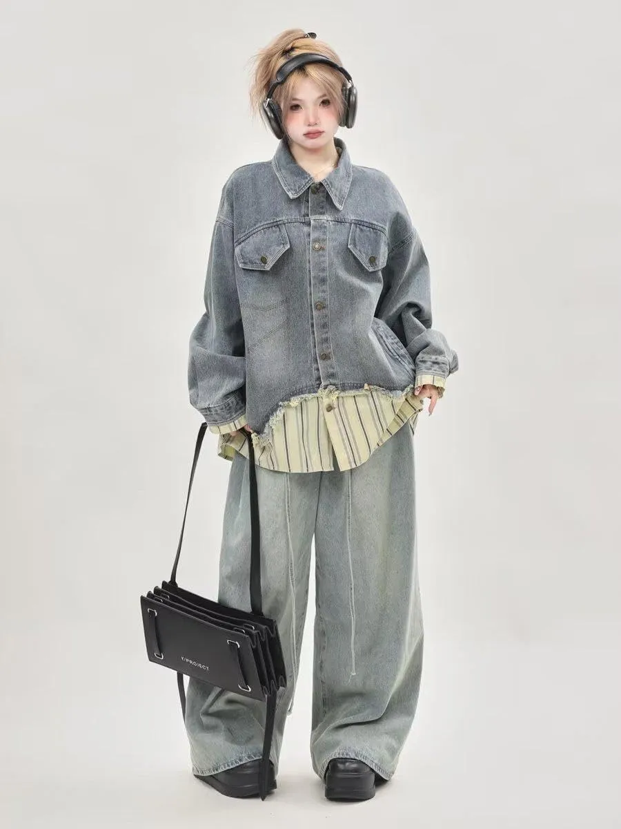Ladies' Denim Jacket, Loose Workwear Retro Jacket